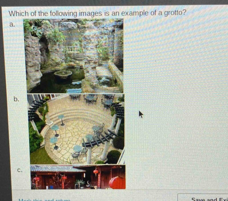which of the following images is an example of a grotto? a. b. c.