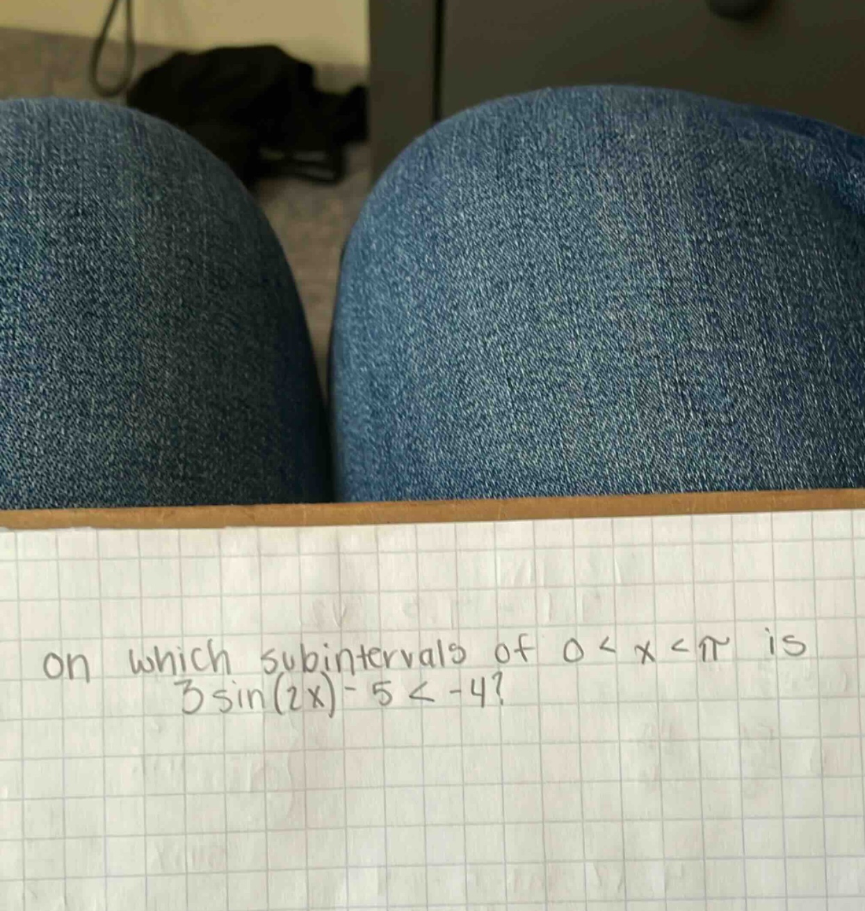 on which subintervals of 0<x<π is 3sin(2x)-5<-4?