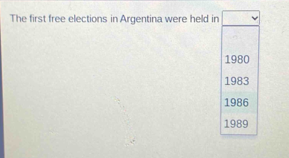 the first free elections in argentina were held in 1980 1983 1986 1989
