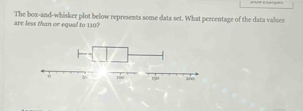 the box - and - whisker plot below represents some data set. what percentage of the data values are less than or equal to 110?
