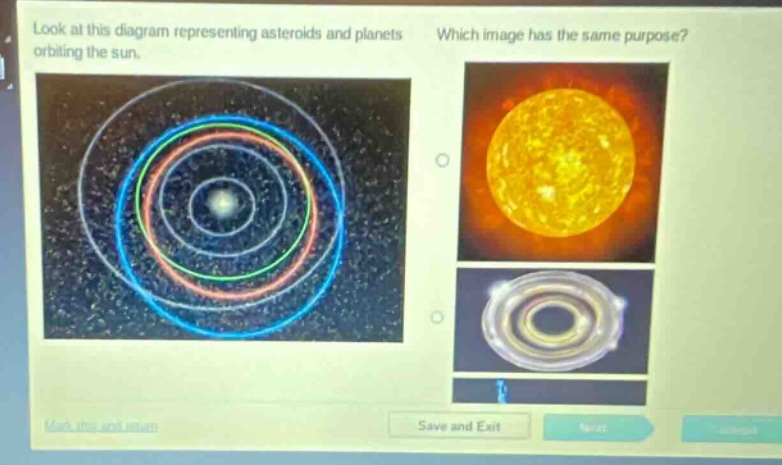 look at this diagram representing asteroids and planets orbiting the sun. which image has the same purpose?
