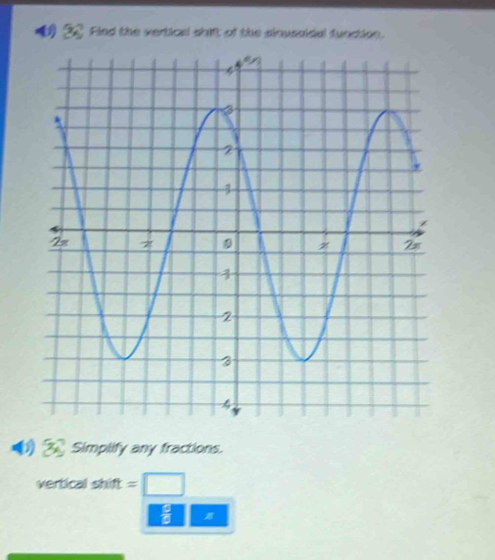 find the vertical shift of the sinusoidal function. simplify any fractions. vertical shift =