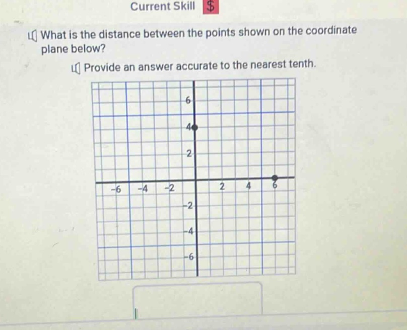 what is the distance between the points shown on the coordinate plane below? provide an answer accurate to the nearest tenth.