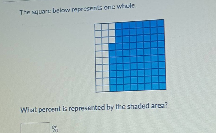 the square below represents one whole. what percent is represented by the shaded area? %