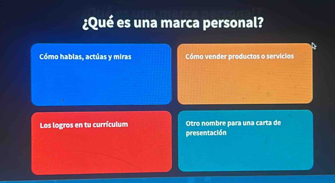 ¿qué es una marca personal? cómo hablas, actúas y miras cómo vender productos o servicios los logros en tu currículum otro nombre para una carta de presentación