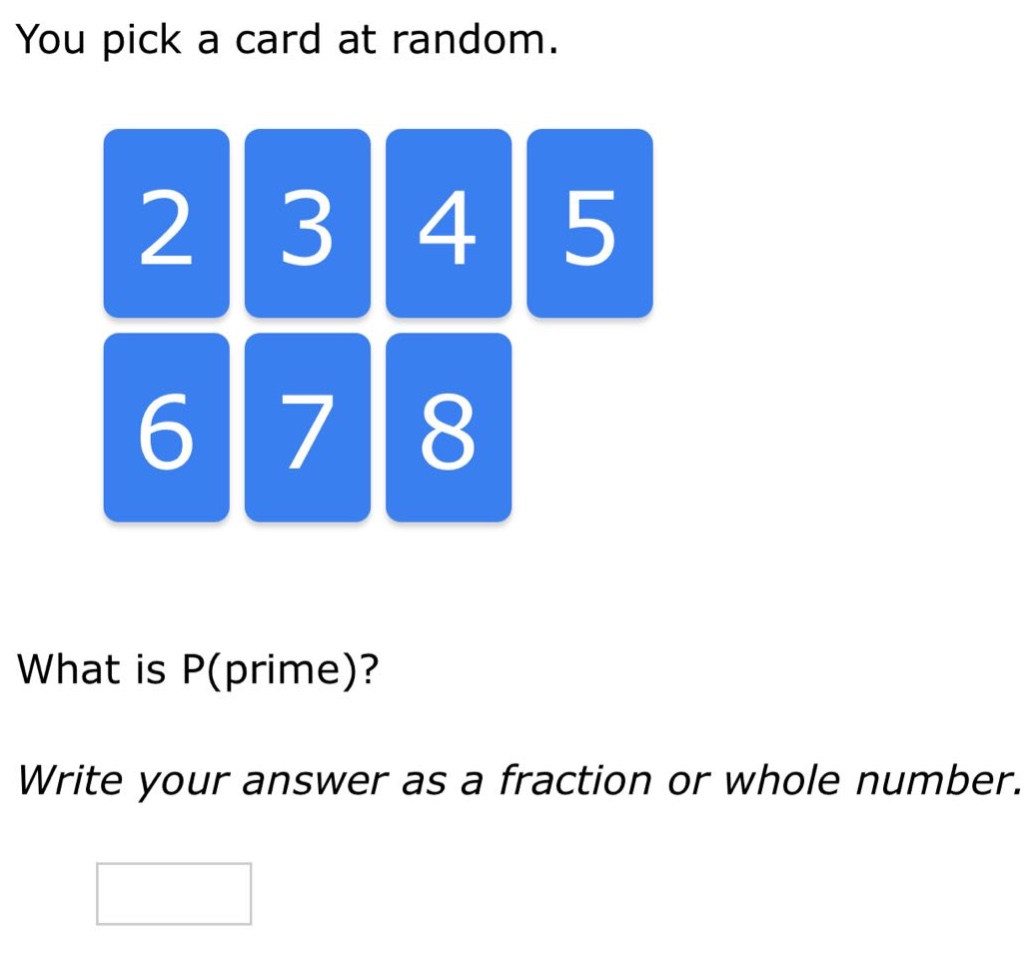 you pick a card at random. what is p(prime)? write your answer as a fraction or whole number.