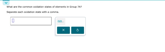 what are the common oxidation states of elements in group 7a? separate each oxidation state with a comma.