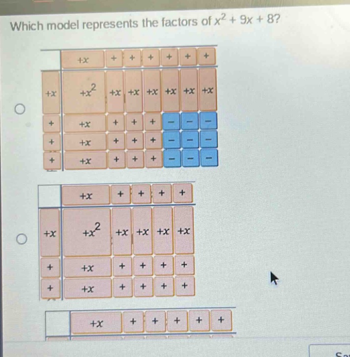 which model represents the factors of x² + 9x + 8?