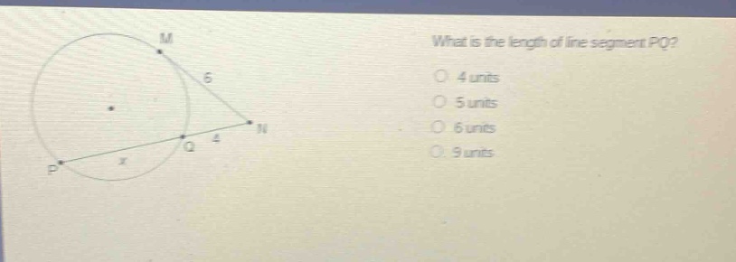 what is the length of line segment pq? 4 units 5 units 6 units 9 units