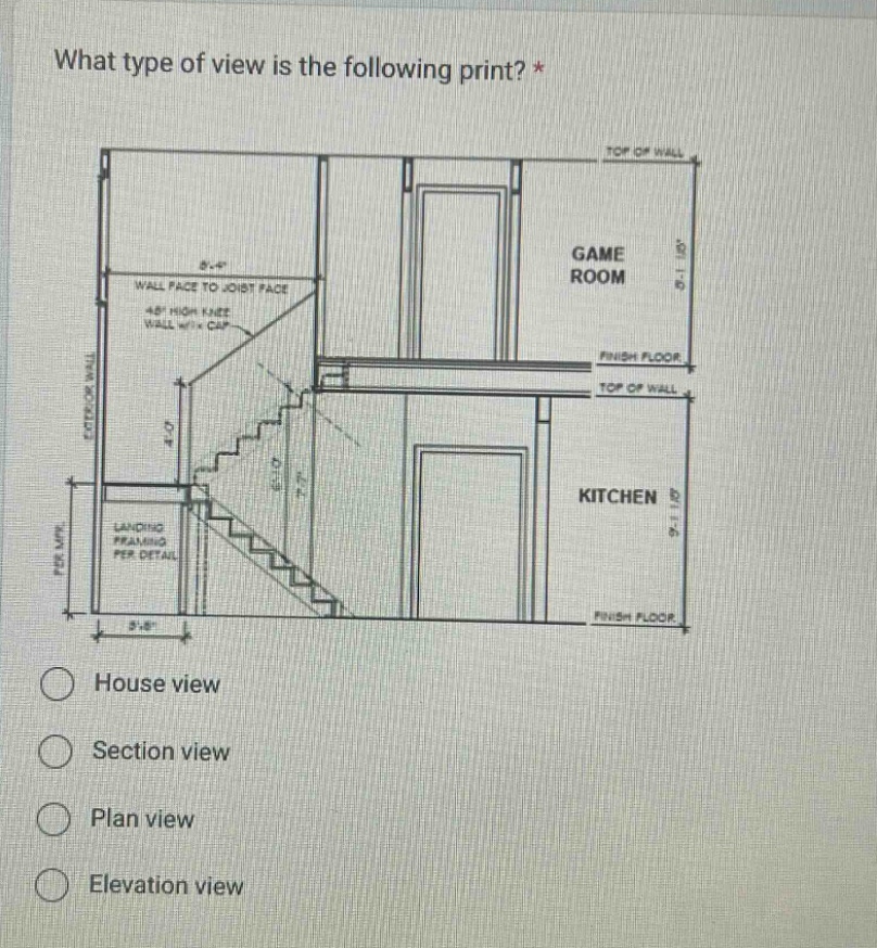 what type of view is the following print? * house view section view plan view elevation view