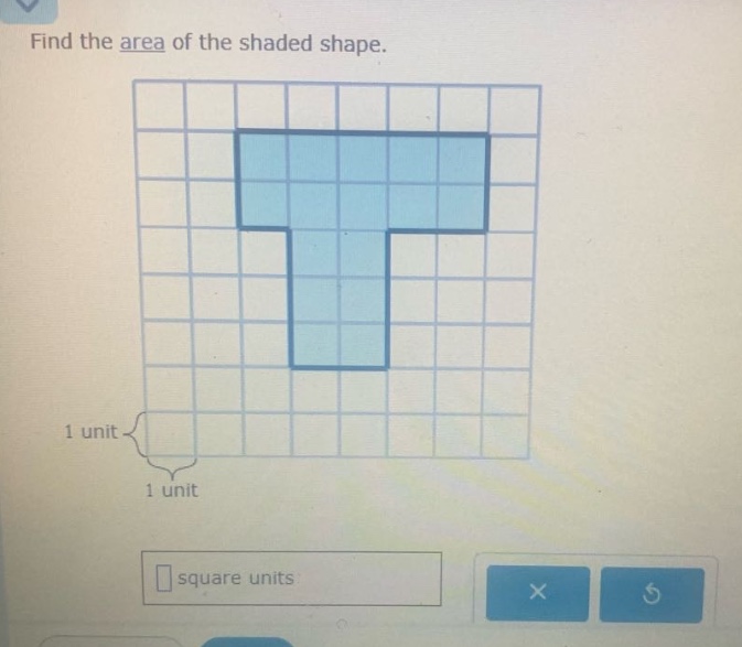 find the area of the shaded shape. 1 unit 1 unit square units
