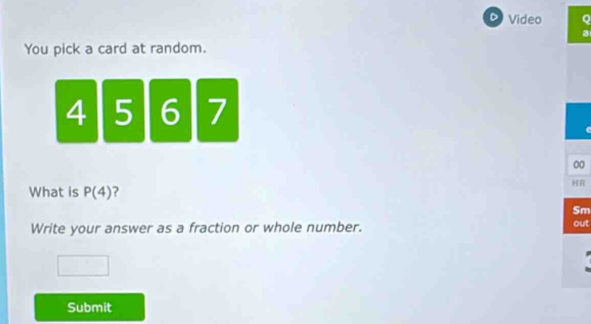 you pick a card at random. what is p(4)? write your answer as a fraction or whole number.