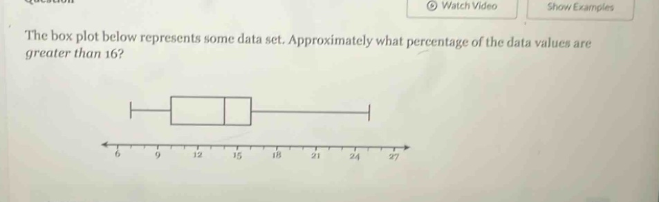 the box plot below represents some data set. approximately what percentage of the data values are greater than 16?