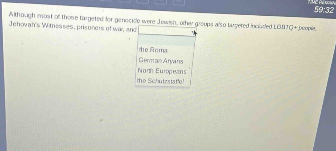 although most of those targeted for genocide were jewish, other groups also targeted included lgbtq+ people, jehovahs witnesses, prisoners of war, and the roma german aryans north europeans the schutzstaffel