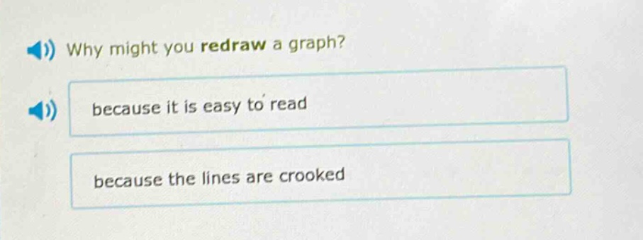 why might you redraw a graph? because it is easy to read because the lines are crooked