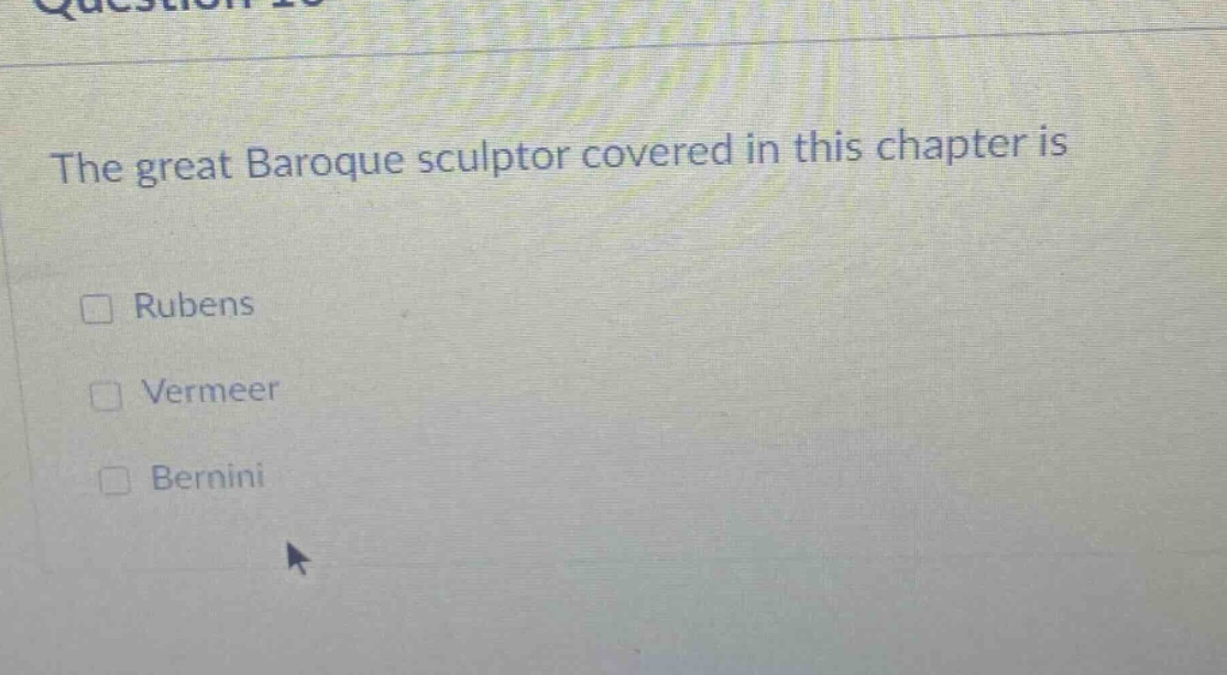the great baroque sculptor covered in this chapter is rubens vermeer bernini