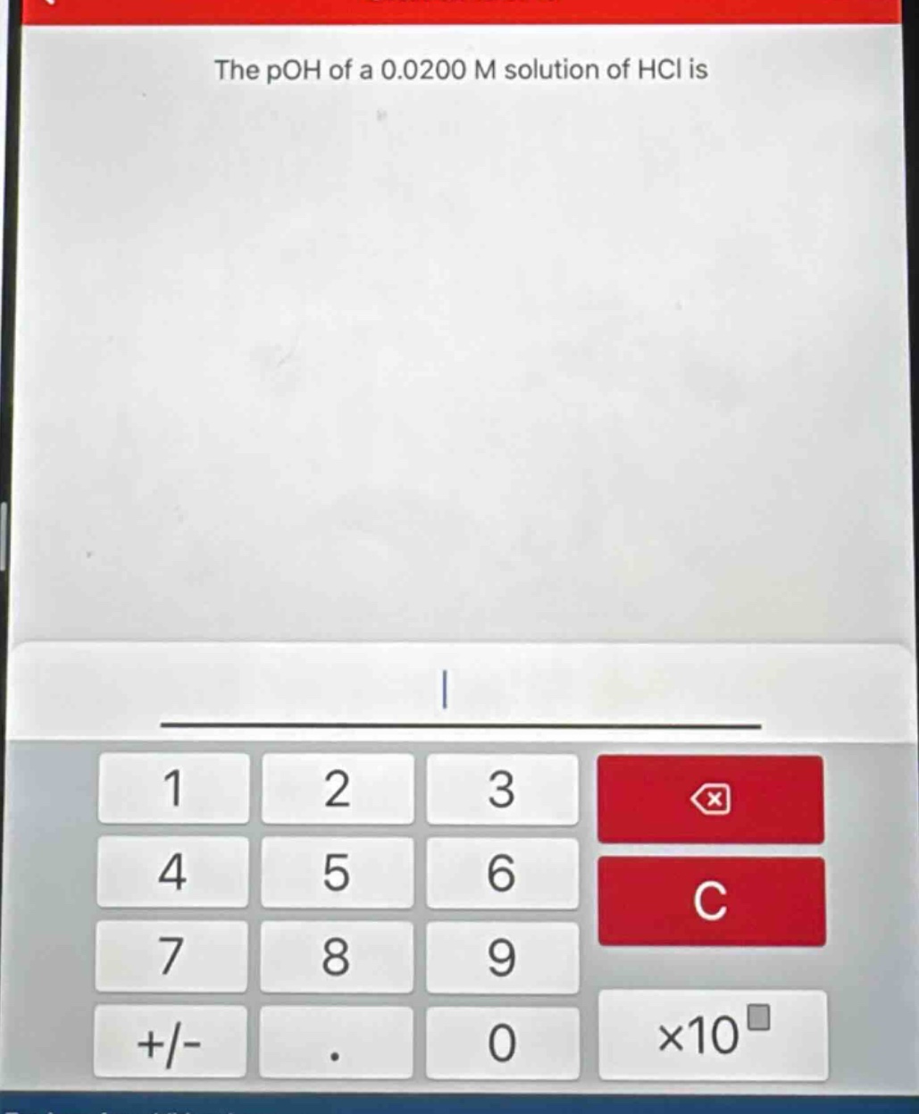 the poh of a 0.0200 m solution of hcl is