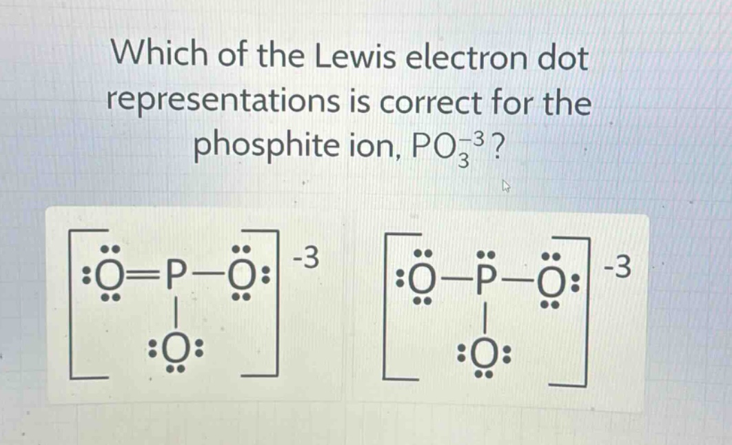 which of the lewis electron dot representations is correct for the phosphite ion, po₃⁻³?
