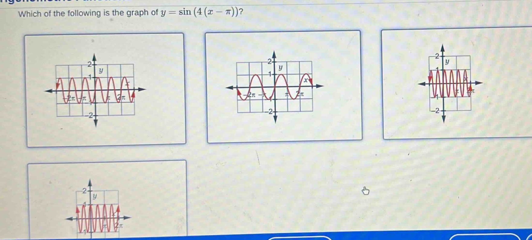 which of the following is the graph of y = sin(4(x - π))?