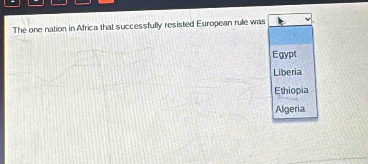 the one nation in africa that successfully resisted european rule was egypt liberia ethiopia algeria