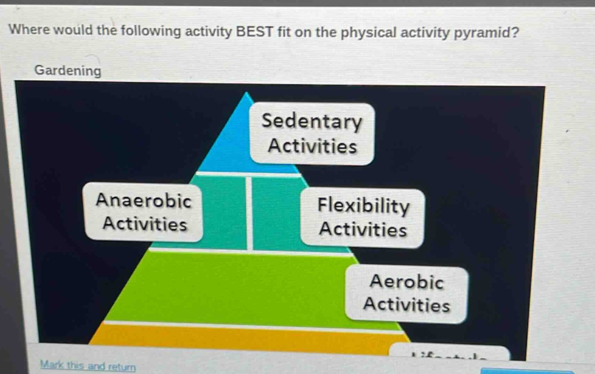 where would the following activity best fit on the physical activity pyramid? gardening