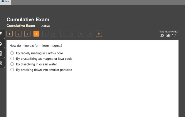 cumulative exam cumulative exam active how do minerals form from magma? by rapidly melting in earths core by crystallizing as magma or lava cools by dissolving in ocean water by breaking down into smaller particles
