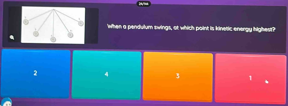 when a pendulum swings, at which point is kinetic energy highest?