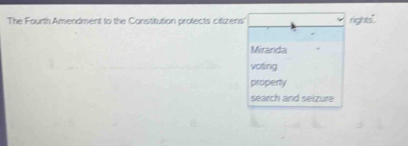 the fourth amendment to the constitution protects citizens rights. miranda voting property search and seizure