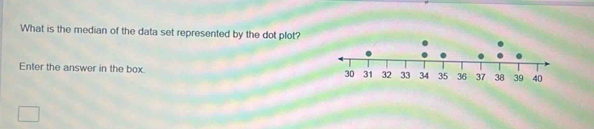 what is the median of the data set represented by the dot plot? enter the answer in the box.