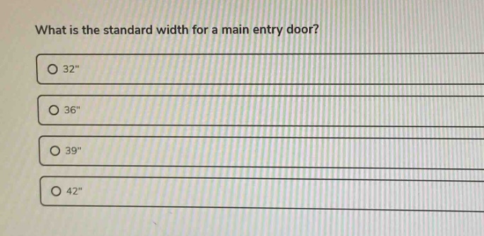 what is the standard width for a main entry door?\n32\\n36\\n39\\n42\