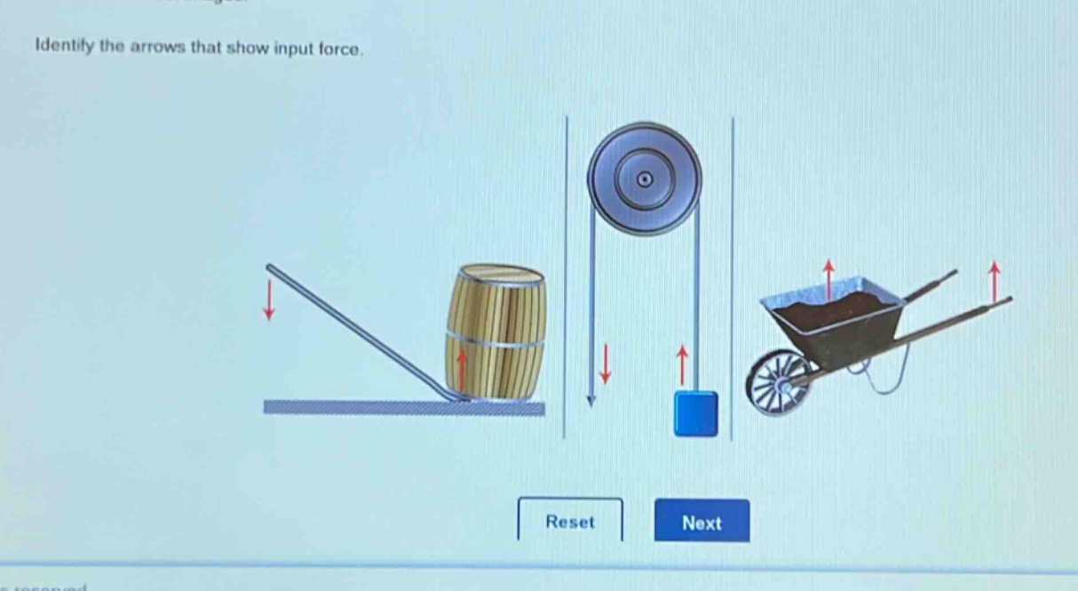 identify the arrows that show input force.