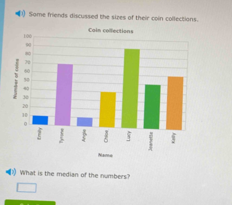 some friends discussed the sizes of their coin collections. coin collections what is the median of the numbers?