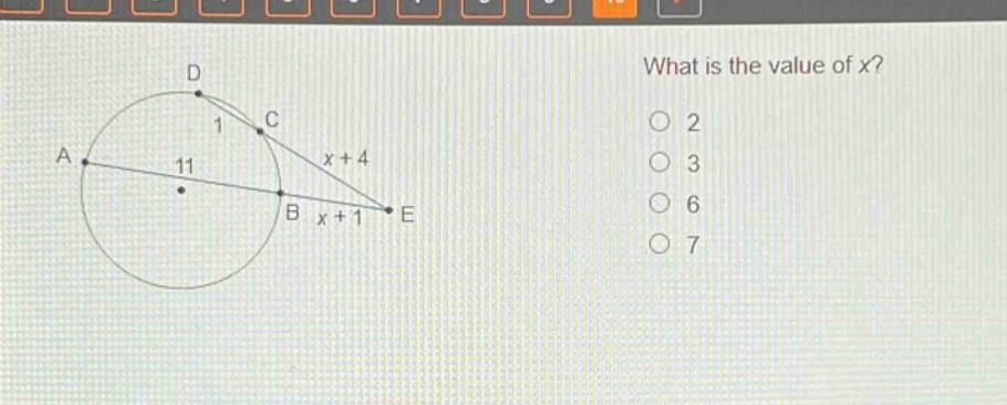 what is the value of x? 2 3 6 7