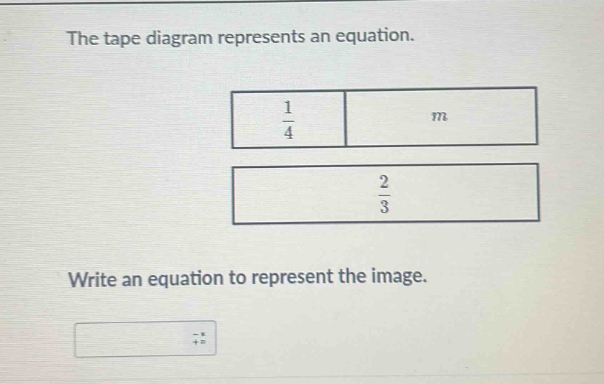 the tape diagram represents an equation. write an equation to represent the image.