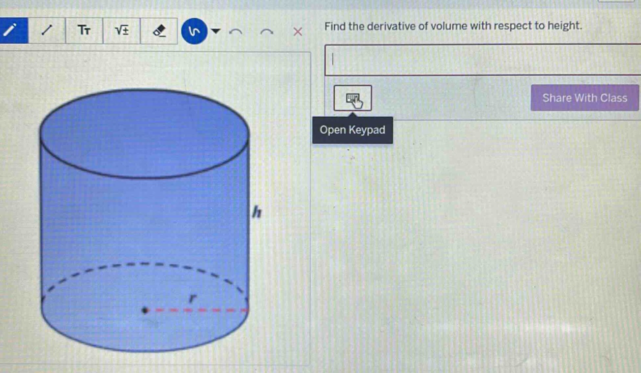 find the derivative of volume with respect to height.