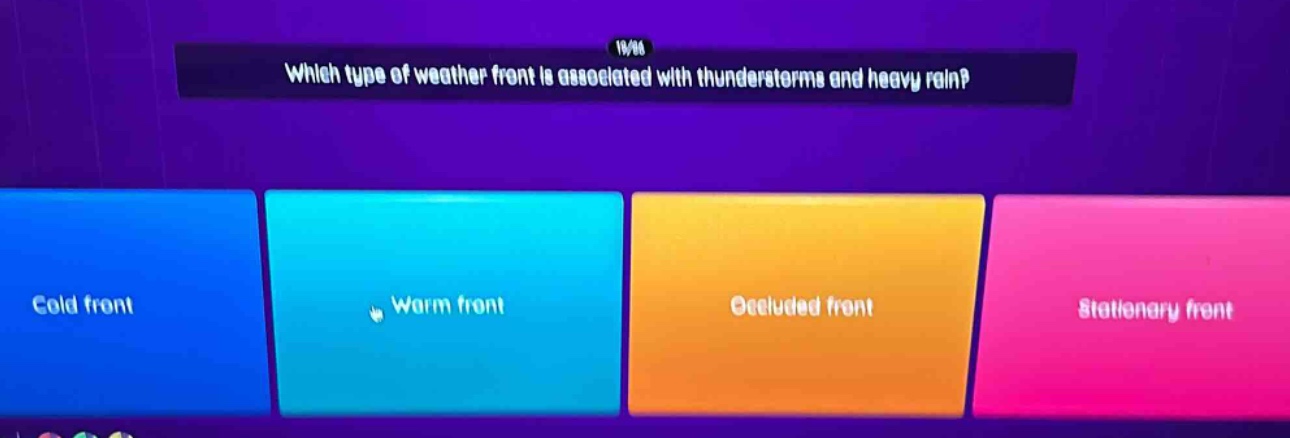 which type of weather front is associated with thunderstorms and heavy rain? cold front warm front occluded front stationary front