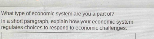 what type of economic system are you a part of? in a short paragraph, explain how your economic system regulates choices to respond to economic challenges.