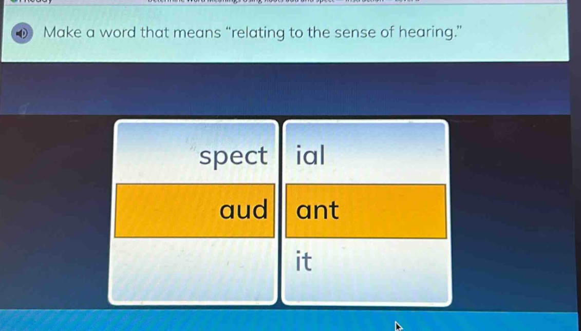 make a word that means \relating to the sense of hearing.\