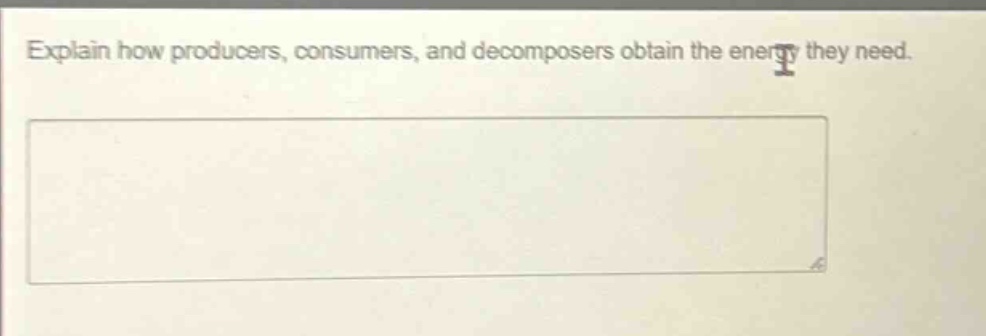 explain how producers, consumers, and decomposers obtain the energy they need.