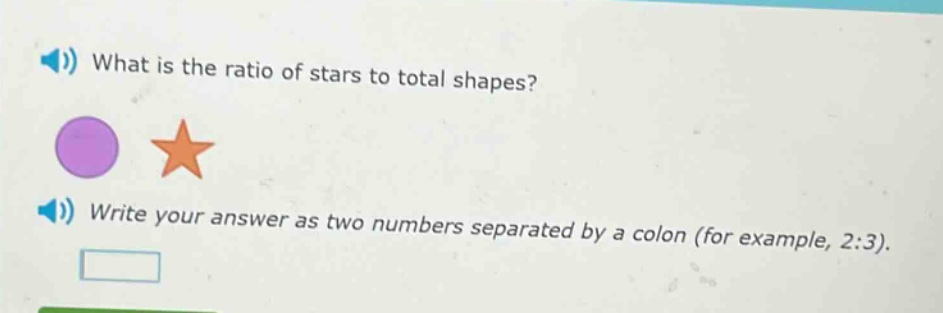what is the ratio of stars to total shapes? write your answer as two numbers separated by a colon (for example, 2:3).