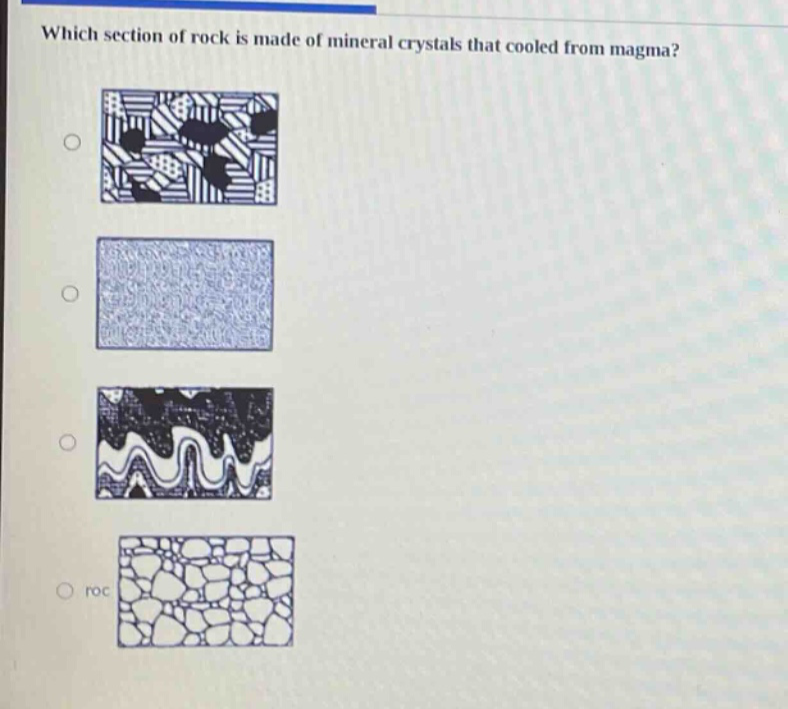 which section of rock is made of mineral crystals that cooled from magma?
