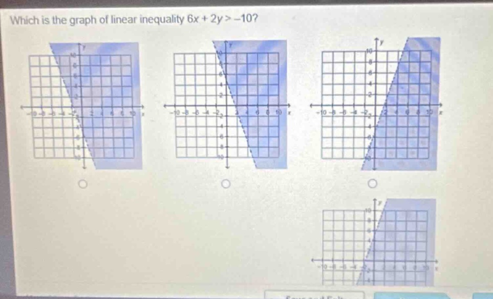 which is the graph of linear inequality 6x + 2y > -10?
