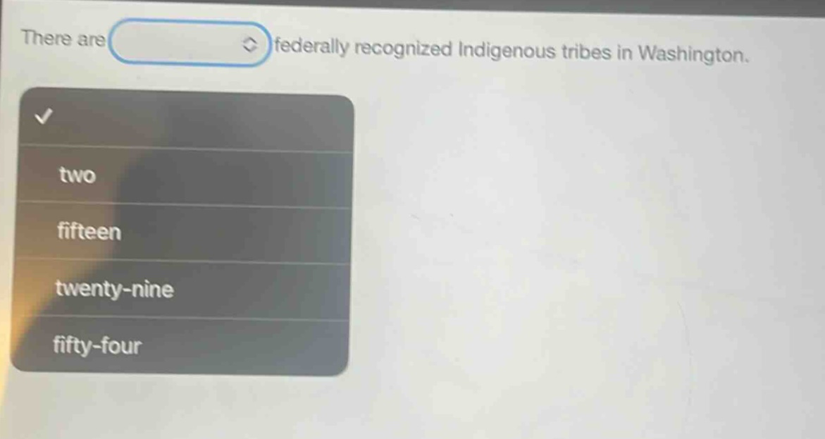 there are federally recognized indigenous tribes in washington. two fifteen twenty - nine fifty - four