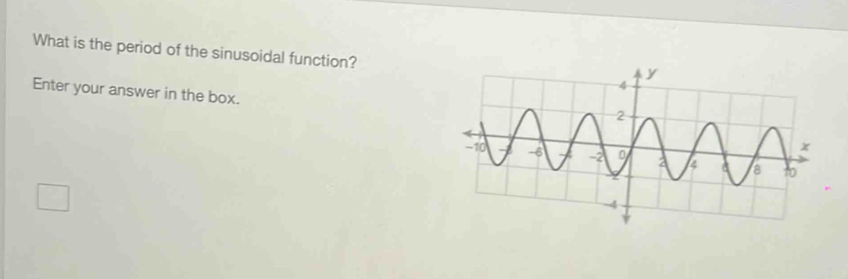 what is the period of the sinusoidal function? enter your answer in the box.