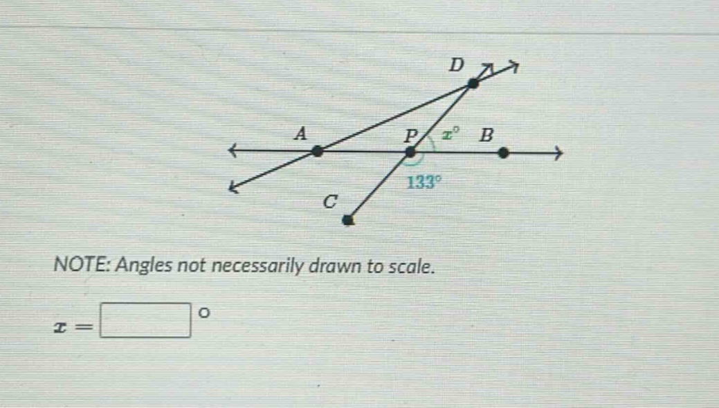 note: angles not necessarily drawn to scale.\nx = □°