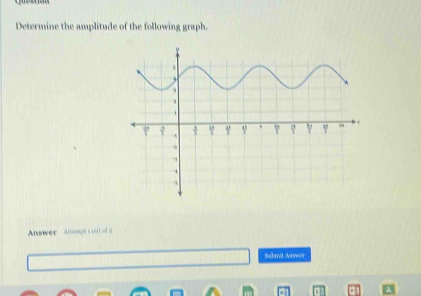 determine the amplitude of the following graph.\nanswer attempt 1 out of 2\nsubmit answer