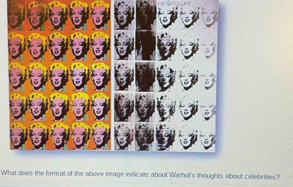 what does the format of the above image indicate about warhols thoughts about celebrities?