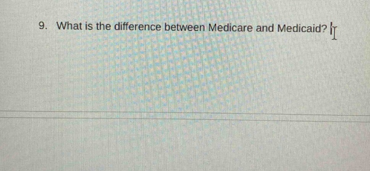 9. what is the difference between medicare and medicaid?