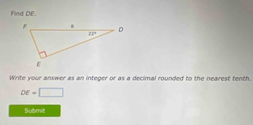 find de.\nwrite your answer as an integer or as a decimal rounded to the nearest tenth.\nde =