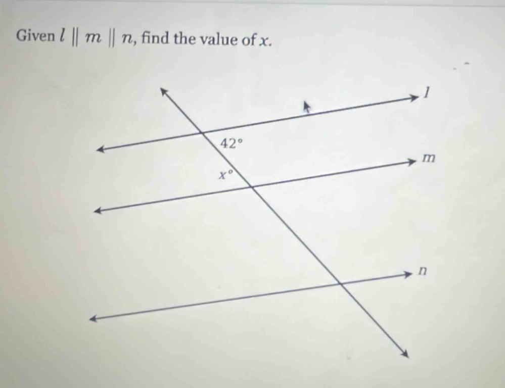 given (lparallel mparallel n), find the value of (x).